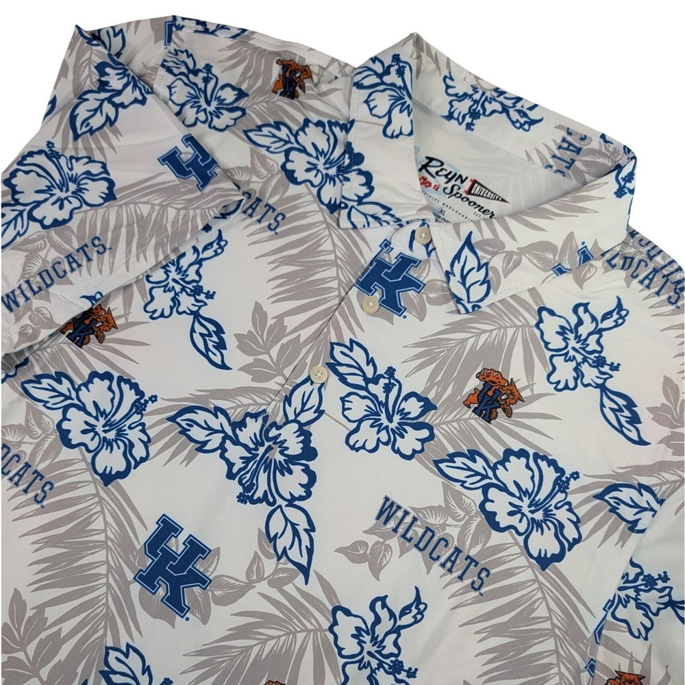 Reyn Spooner Kentucky Wildcats Polo Mens XL White Blue Floral NCAA Performance